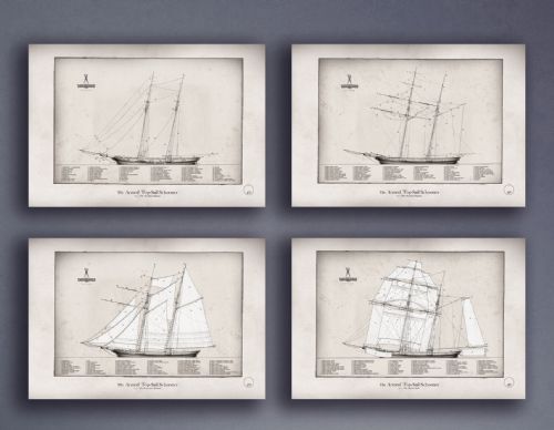 The Naval Top-Sail Schooner by Tony Fernandes - set of 4 rigging prints